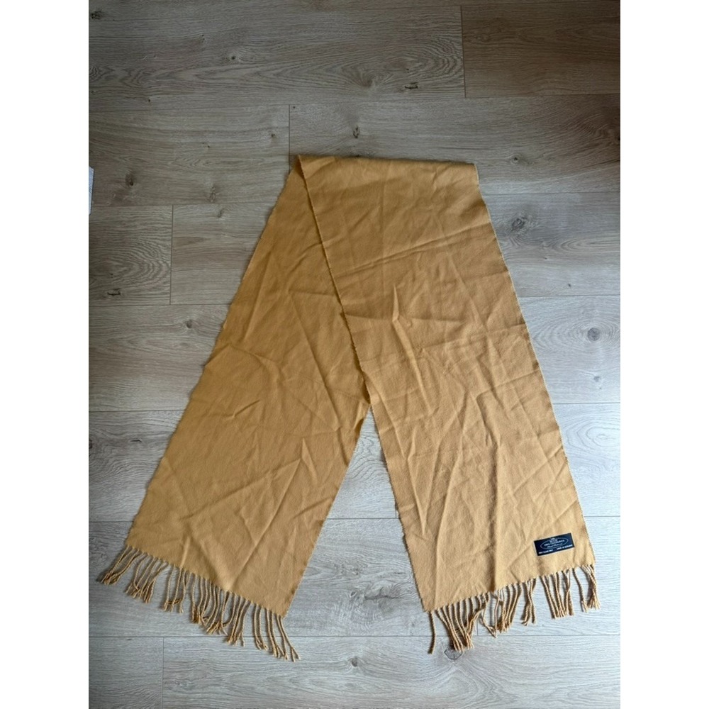 Unisex 100% Cashmere Scarf Fringe Hand Tailored Made in Germany Camel yellow